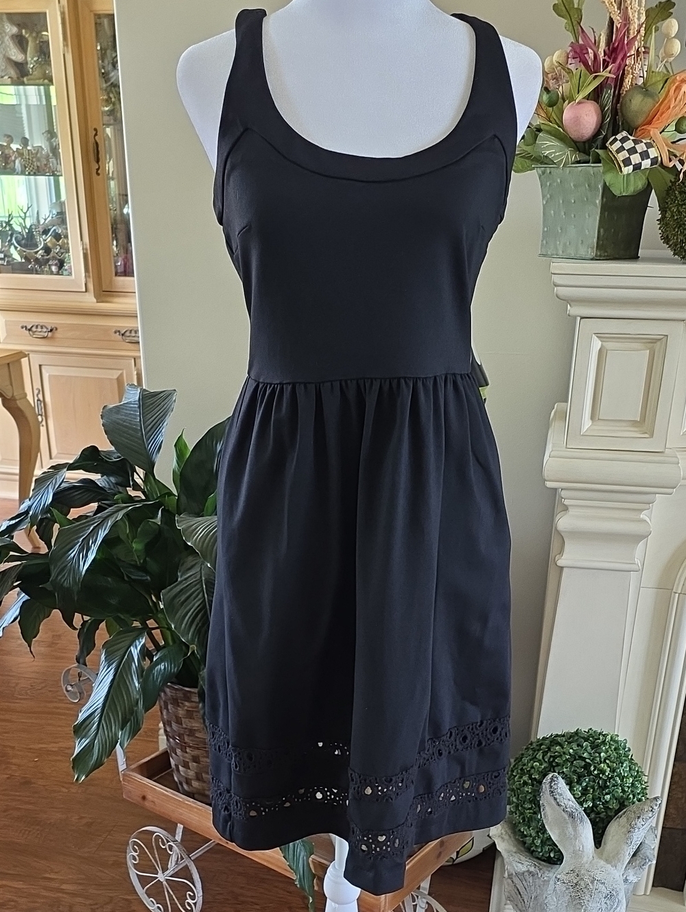 Cynthia Rowley Black Sleeveless Mini Dress with Eyelet Hem